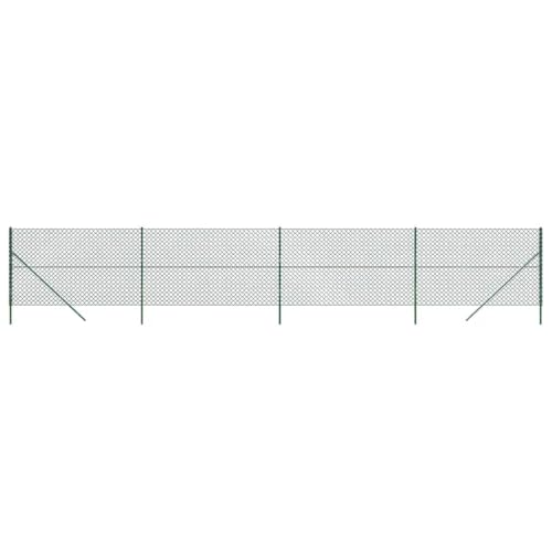 HETFTJN Clôture en Mailles de Chaîne Vert 1,4x10 m, Grillage de Jardin en Acier Galvanisé PVC, Kit Complet avec Poteaux de Support pour Sécurité de...