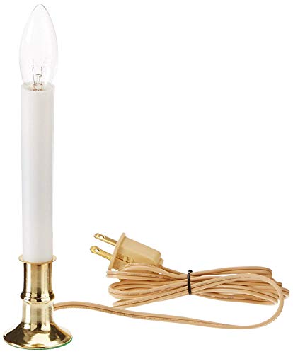 Darice Electric Candle Brass-Plated Base – Plug Timer Stays on for 8 Hours and Off for 16 (1 Lamp), Gold