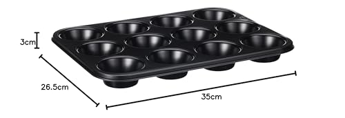 Foto von wenco Muffinform 12er – antihaft Backblech / Spülmaschinengeeignet / Karbonstahl – Muffinblech für 12 Muffin – Hitzebeständig bis 220°C, nur wenig Fett oder Butter zum Backen benötigt