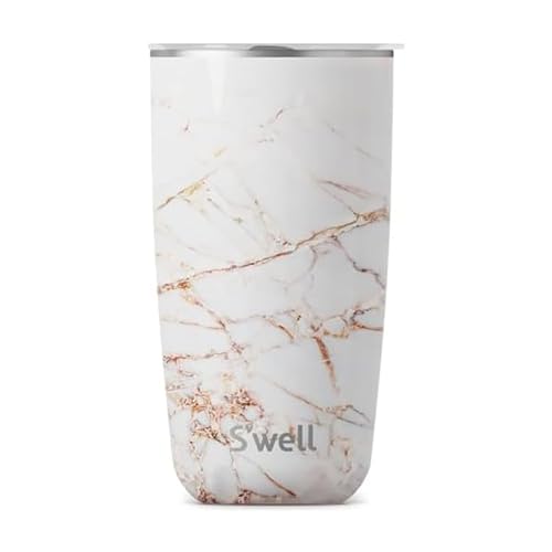 S'well Tumbler with Lid, 530ml, Calacatta Gold, BPA/BPS-Free Vacuum Triple-Insulated Travel Cup with Slide-Open Lid, for Hot and Cold Beverages