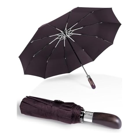 Rain Cats Large 46/50 Inch Umbrellas for rain 10 Ribs Fiberglass Umbrella Windproof big Compact Automatic portable Folding Travel Thick Fabric Wood handle… (Purple-41 Inch) Cover