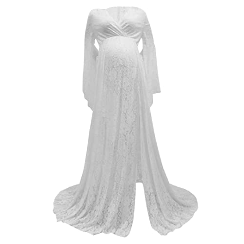 Robe de maternité en dentelle blanche col en V taille XL pour shooting photo de grossesse