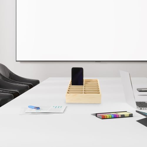 Tofficu Handy-Aufbewahrungsbox mit 16 Fächern – Mehrgitter Holz Organizer für Büro, Klassenzimmer und Schreibtisch zur sicheren Smartphone- und Büroutensilien-Aufbewahrung