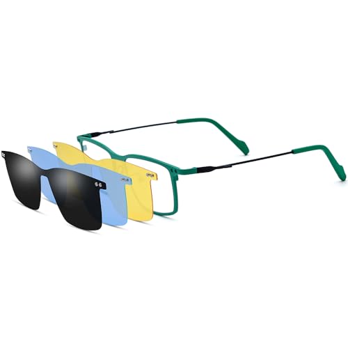 Image of FONEX Pure Titanium Glasses Frame Men Square Magnet Clip On Eyeglasses with Polarized Lens