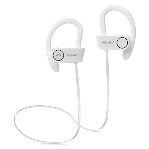 aLLreli [Oreillette Bluetooth 4.1 Sport] U8 Ecouteurs Intra-auriculaire sans Fil Appel Mains-Libres avec Micro Réduction de Bruit Anti Transpiration (Blanc)