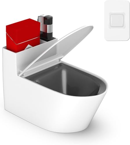 Juspota Cenicero, cenicero en forma de inodoro con tapa, cenicero de mesa, cenicero de pared para oficina, interior, inodoro, blanco