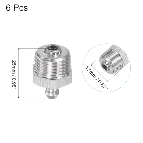 Image of uxcell 6Pcs Metric Stainless Steel Straight Grease Fitting M16 x 1.5mm Thread Hydraulic Grease Fitting Accessories