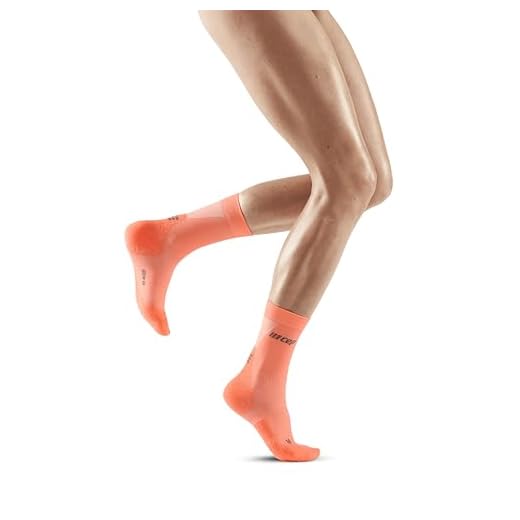 CEP Women's Ultralight Mid Cut Socks - Athletic Performance Socks, Coral/Cream, Small