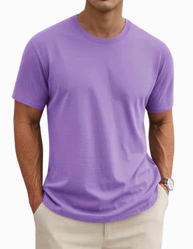 MAGNIVIT Mens Shirts Short Sleeve Cotton T-Shirt Basic Classic Casual Pullover Shirt Light Purple