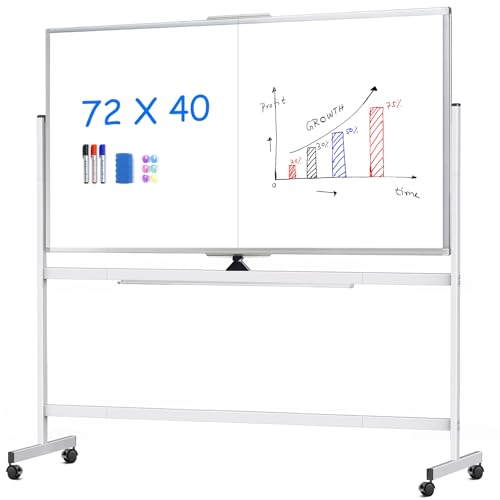 maxtek Rolling Whiteboard, 72x40 Large Double-Sided White Board Dry Erase on Wheels, Giant Magnetic White Board Standing for Office, School, Home Office, Homeschool(72 x 40)