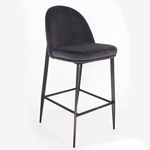 PS Global Tabouret de Bar en Velours Peluche Virgo avec Dossier Confortable, Rembourré pour Comptoir de Table de Bar de Petit Déjeuner, Tabouret de Bar pour Îlot de Cuisine - Gris Foncé Cover