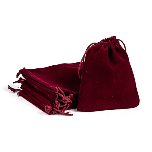 10 unidades de bolsas retangulares de veludo vermelho escuro com cordão, sacos de presente de doces, sacos de lembrancinhas de casamento, bolsas de armazenamento com cordão para brindes de joias