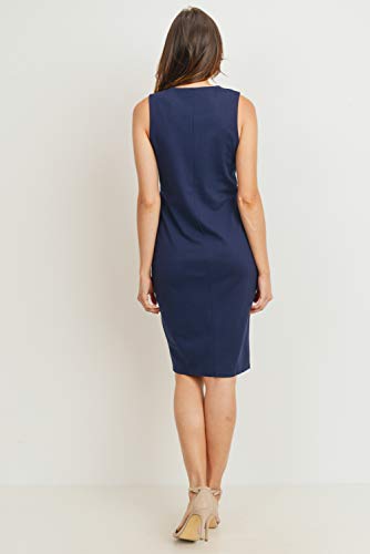 Laclef Womens Knee Length Midi Maternity Dress With Front Pleat (Navy, Medium) #TOP4