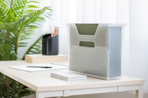 Image of IRIS USA Small Desktop File Box with Open Top, Clear | Organize paperwork, mail, magazines, and office supplies with portable storage for desks, classrooms, and home workspaces