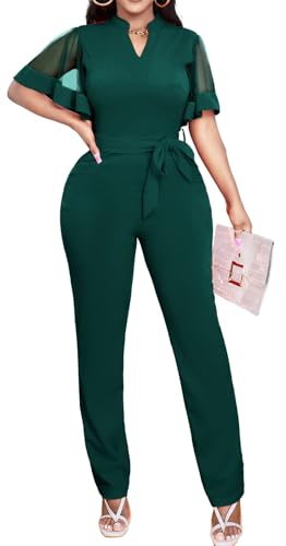 Yiershu Women's Jumpsuits Casual Dressy One Piece Outfits V Neck Formal Short Sleeve Mesh Ruffle Sleeve Romper