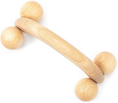 Minidiva Wooden Body Roller Wheels Balls Massager Arm Leg Back Foot Hand Neck Shoulder Muscle Pain Relief Handheld Massage Tool (Wood 1)