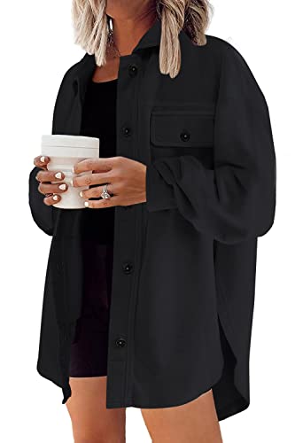 Nirovien Oversized Fleece Shacket Button Down Sherpa Jakcets Casual Fuzzy Coats Women Gifts For Christmas(A-Black,2Xl) #TOP29