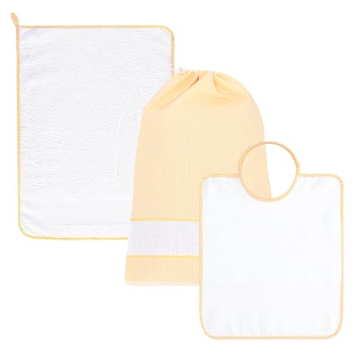 EMMEBi Juego de guardería con tela Aida para bordar babero + toalla + bolsa fabricados en Italia, amarillo, talla unica