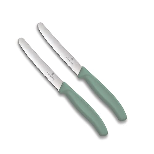 Victorinox Cuchillo de mesa Swiss Classic, 2 unidades, color verde menta, fabricado en Suiza, ideal también como cuchillo de desayuno