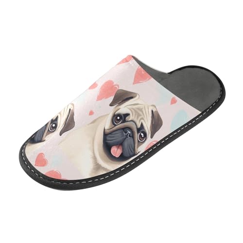 Heart with Dog Fuzzy Slippers Soft Home Bedroom Slippers for Women Men House Shoes