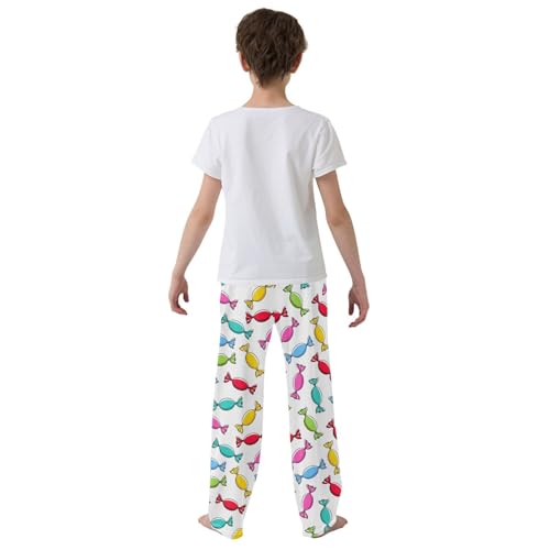 ZZXXB Colorful Candy Pattern Boys Long Pants Soft Trousers Elastic Waist Kids Lounge Bottoms with Pockets S-XL3