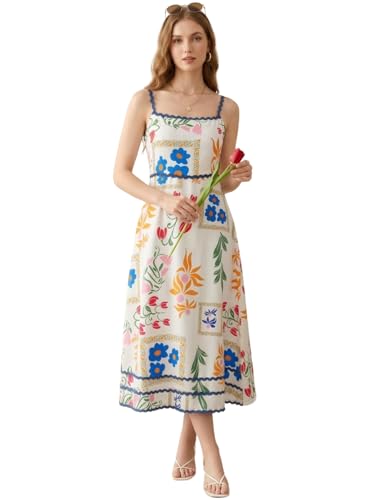 Image of GRECIILOOKS Summer Dress for Women Midi Dress for Woman | Sleeveless Striped Design | Maxi Dresses Stylish | Casual Western Vacation Dresses | Flowy A-Line Resort Wear for Brunch & Beach Styling