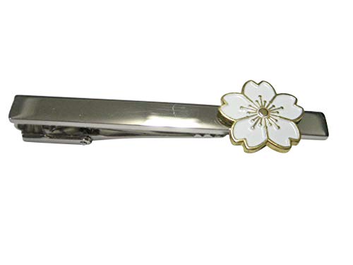 Kiola Designs White Cherry Blossom Flower Tie Clip