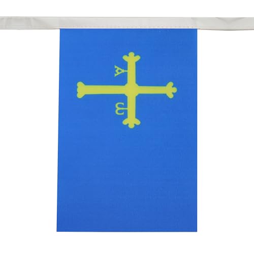 Image of AZ FLAG Asturias 6 meters BUNTING Flag 20 flags 9'' x 6'' - Spanish region of Principado de Asturias STRING flags 15 x 21 cm