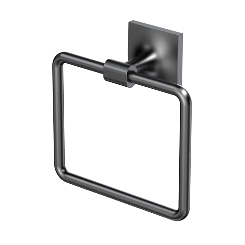 Image of Gatco 5582MX Waterline Towel Ring | Modern Hand Towel Holder for Bathroom | Stylish Decorative Hardware, Heavy Duty Metal, EZ Ancor Mounting | Matte Black