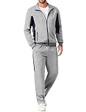 COOFANDY Sweat Suit For Men 2 Piece Set Athletic Tracksuit Warm Up Suits Cotton Running Jogging Outfits Light Grey