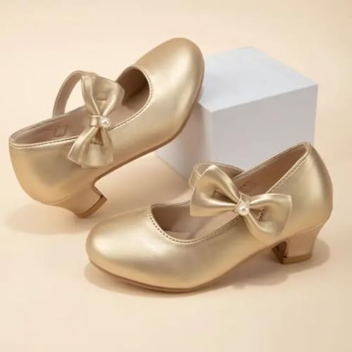 New Girls Leather Shoes Exquisite Bow Pearl high-Heeled Shoes, Party Shoes (Beige, US Footwear Size System, Infant, Numeric, Medium, 2.5)3