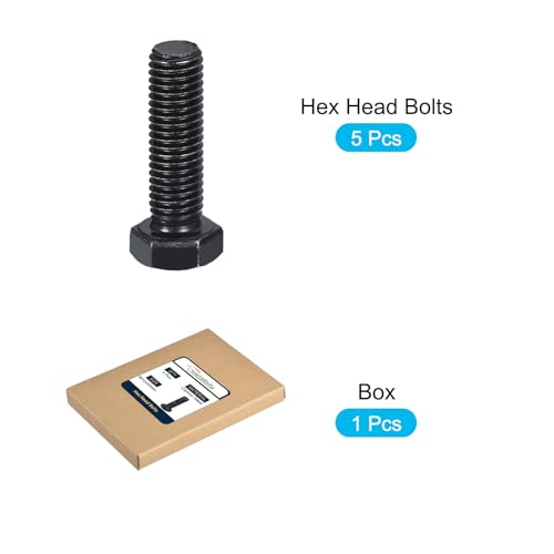 Image of METALLIXITY Hex Bolts (M12-1.75x40mm) 5Pcs, 8.8 Grade Carbon Steel Fully Threaded Black Oxide, Coarse Thread UNC Hex Head Screw Bolt - for Furniture Repair