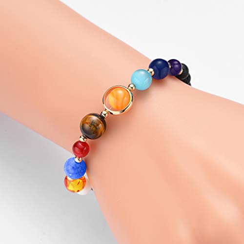 MENGLINA Women Stone Bead Charm Bracelet Universe Galaxy the Eight Planets Nine Planets in the Solar System Guardian Star Bracelets