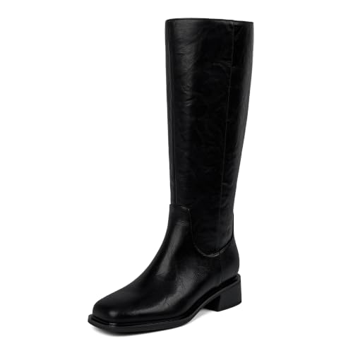 Image of QIY Knee High Boots for Women Low Heel Flat Tall Boots