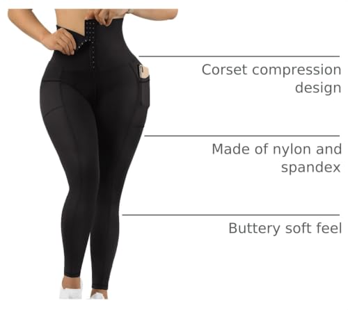 MOOSLOVER Women Corset High Waisted Leggings with Pockets Tummy Control Body Shaper Yoga Pants