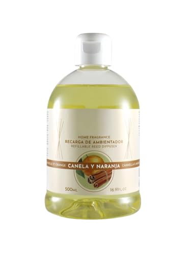 PandaHome Ambientador Mikado Reposición- Incluye Sticks de Recambio - Fragancia Duradera - Ideal para el Hogar, Baño, Casa - 500 ml -Canela Naranja