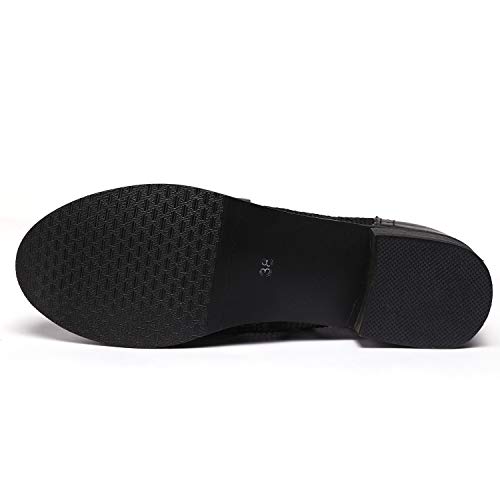 Odema Sandália feminina vazada com cadarço, bico redondo, salto baixo Oxfords, Preto, 7.5