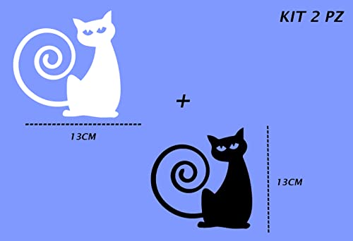 Pegatina gato cola enrollada muy lindo kit 2pcs gato blanco y negro para coche moto portátil Cover