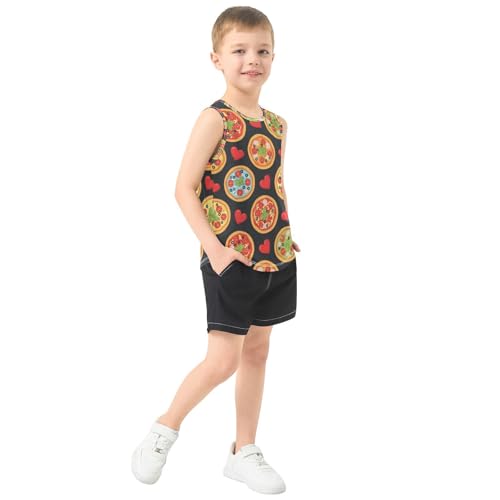 J JOYSAY Pizza Heart Black Boys Tank Top Sleeveless Muscle Shirts Quick Dry Sport Active Workout Kids T-Shirts 3-15T4