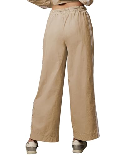 Women Side Stripe Pants Y2k Elastic Waist Wide Leg Baggy Track Pant Lace Trim Parachute Pants with Pockets3