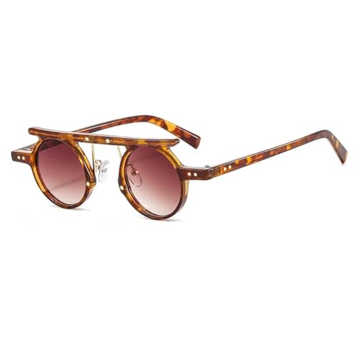 Lunettes de soleil rondes punk avec verres océan gris clair et rivets