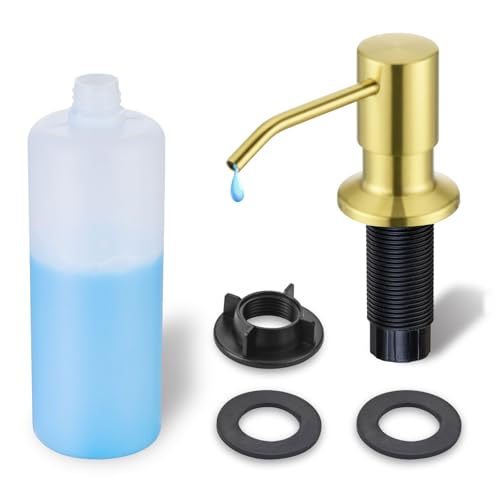 Gold Soap Dispenser for Kitchen Sink WEWE Brushed Gold Soap Dispenser with Long Spout and Gold Soap Pump Built in Countertop Under Sink Stainless Steel