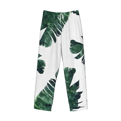 Palm Leaves Print Lounge Waistband Drawstring Mens Pajama Pants Fashion Custom Sleepwear4