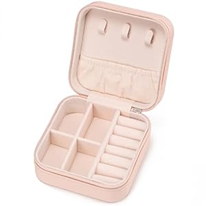 VOMNA Mini Jewelry Travel Case,Small Jewelry Box,Traveling Jewelry Organizer,Portable Jewellery Storage Holder for Rings Earrings Necklace Bracelet Bangle for Girls Women(Pink – 1 pack)