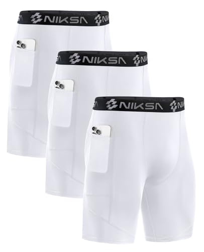 Image of Niksa 1 /2 Pack Mens Compression Shorts with Pocket, Performance Spandex Athletic Sports Workout Running Underwear Shorts