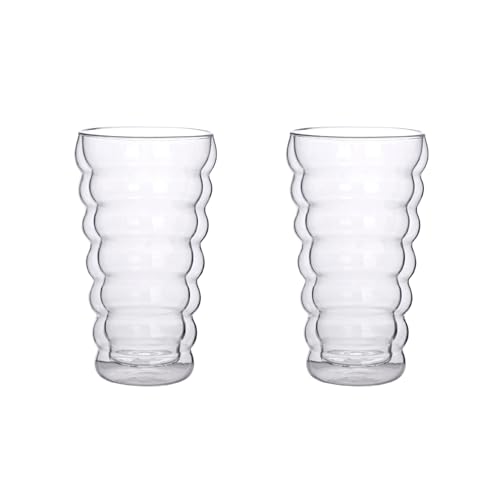 Image of Nestasia Double Wall Drinking Glasses | Crystal Clear Layered Tall Glass | Ideal for Hot & Cold Beverages, Water, Juice, Coffee, Tea | 375ml - Set of 2