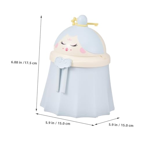 Image of Desktop Wastebasket Cute Chinese Doll Shaped Trash Can with Lid Plastic Garbage Bin for Bathroom Kitchen Home Office Sky-blue