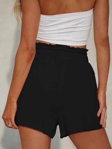 CUPSHE Women Pants Smocked Paperbag Waist Shorts Loose Fit Pant Wide Leg Casual Beach2