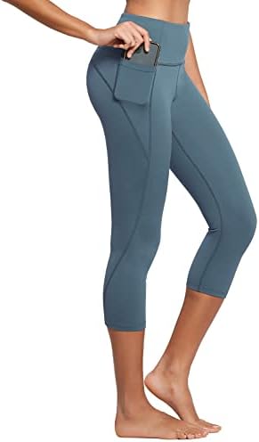BALEAF Women's Capri Leggings Workout Yoga Running Capris High Waisted Pull On Cropped Leggings with Pockets Steel Blue M