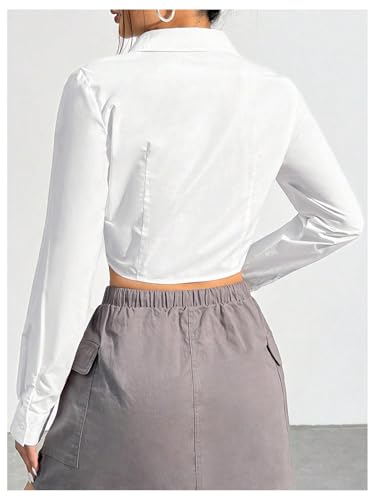 SweatyRocks Women's Solid Crop Button Up Shirt Collared Long Sleeve Fitted Blouses Tops2